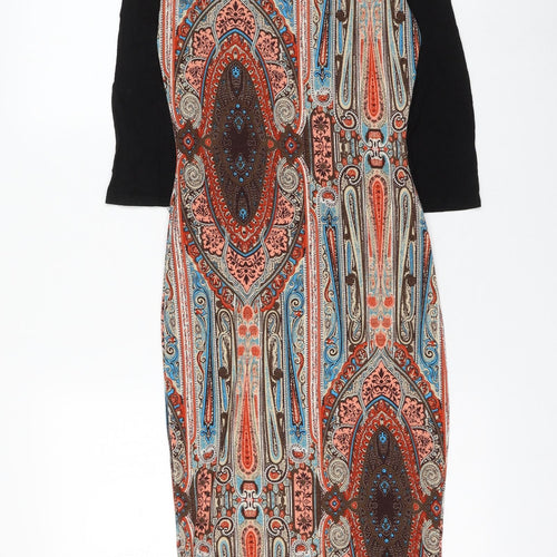 Club L Womens Multicoloured Geometric Polyester Pencil Dress Size 8 Round Neck Pullover