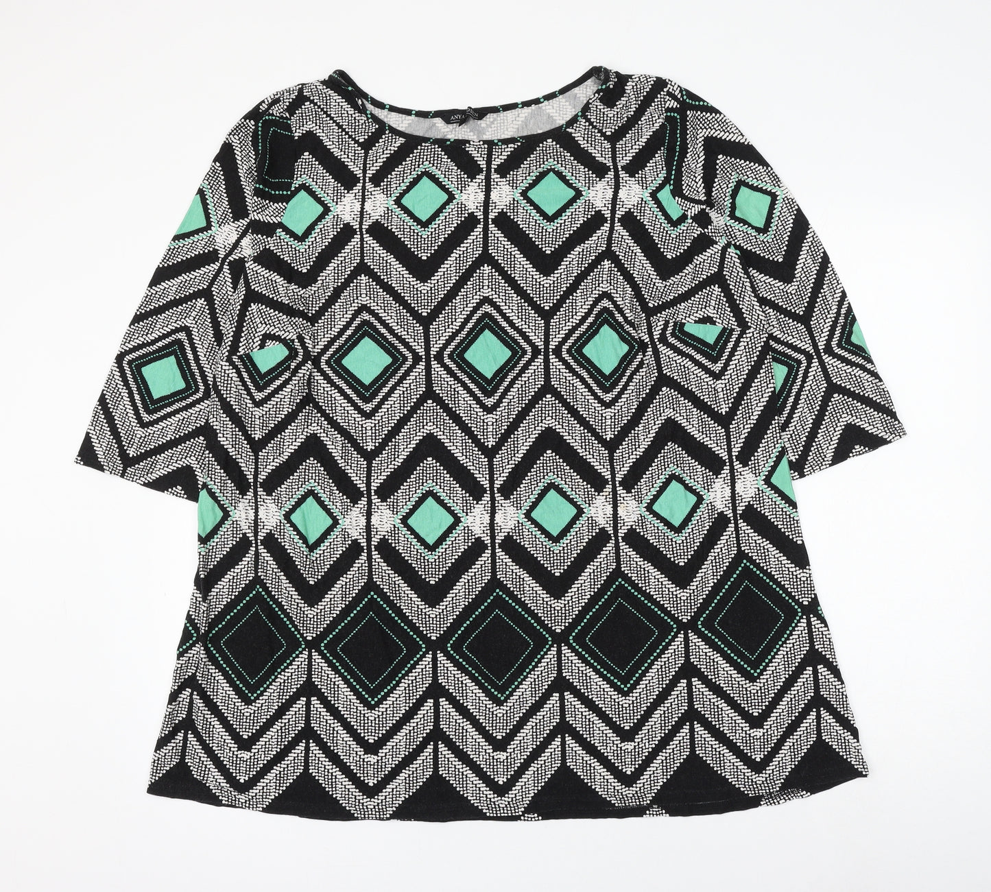 Anya Madsen Womens Multicoloured Geometric Viscose Basic Blouse Size 28 Round Neck