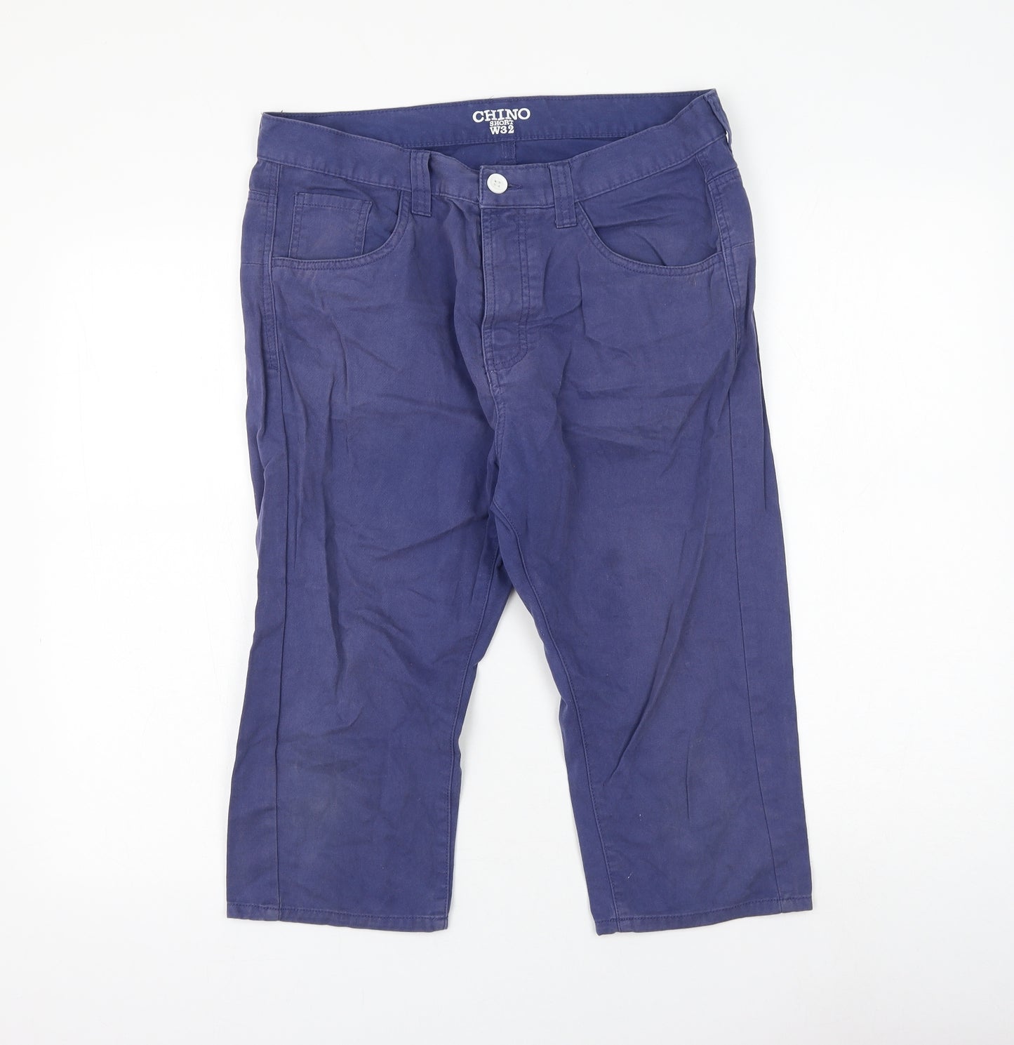 Primark Womens Blue Cotton Chino Shorts Size 32 in L16 in Regular Zip
