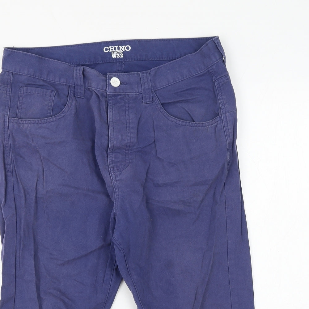 Primark Womens Blue Cotton Chino Shorts Size 32 in L16 in Regular Zip