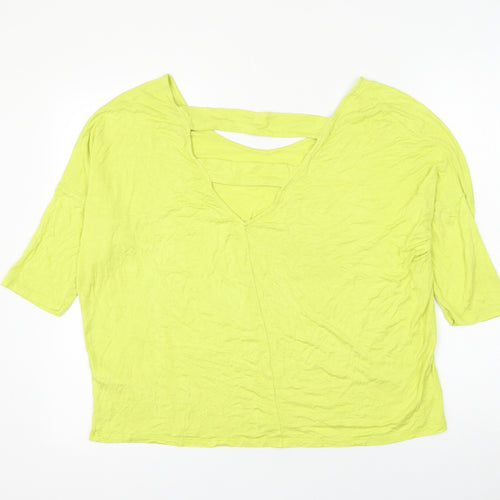 South Womens Yellow Viscose Basic Blouse Size 14 Round Neck
