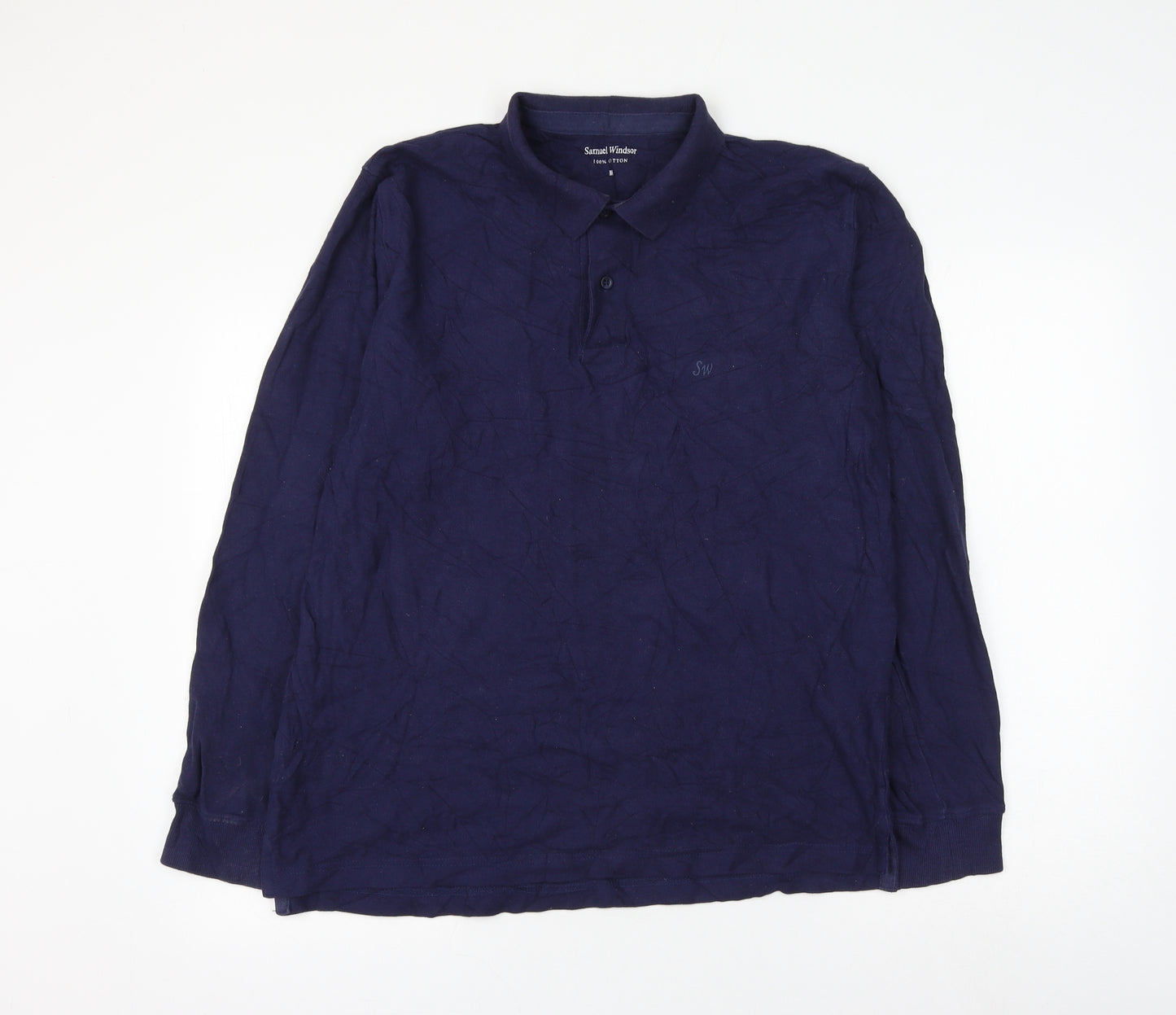 Samual Windsor Mens Blue Cotton Polo Size M Collared Button