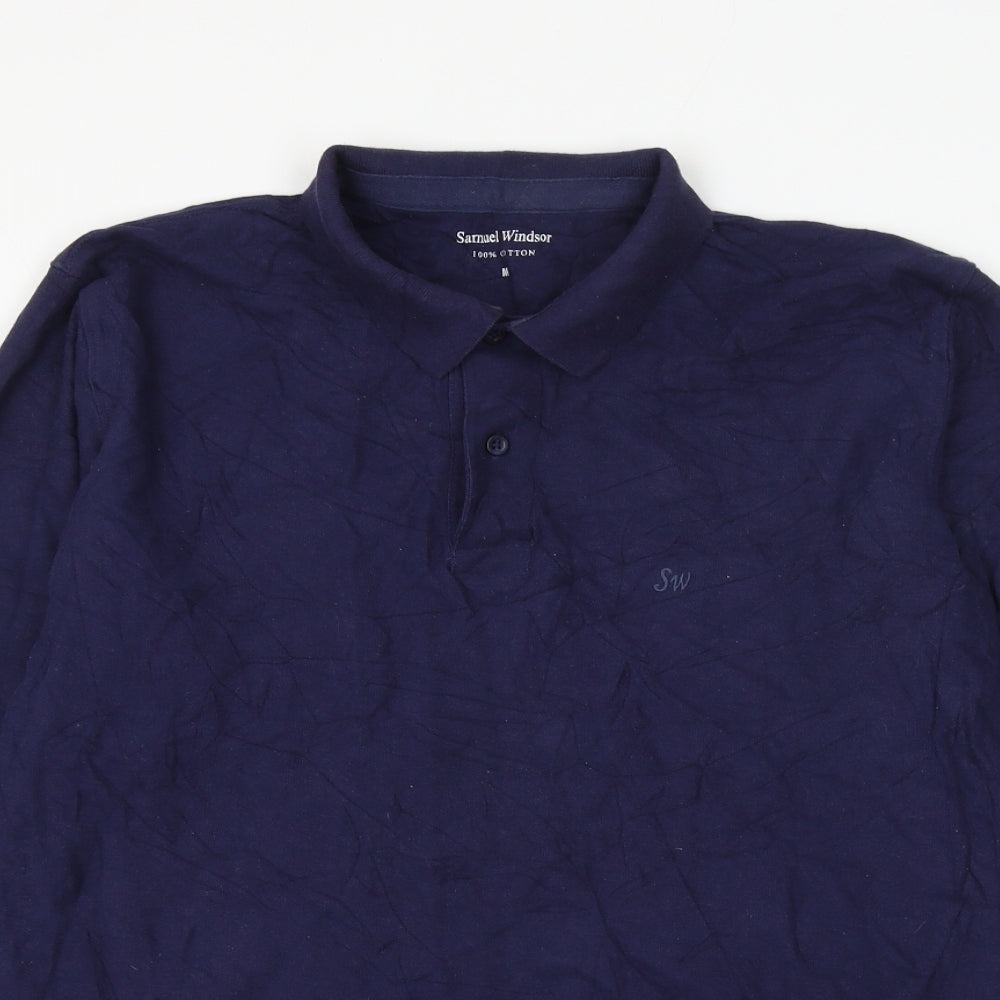Samual Windsor Mens Blue Cotton Polo Size M Collared Button