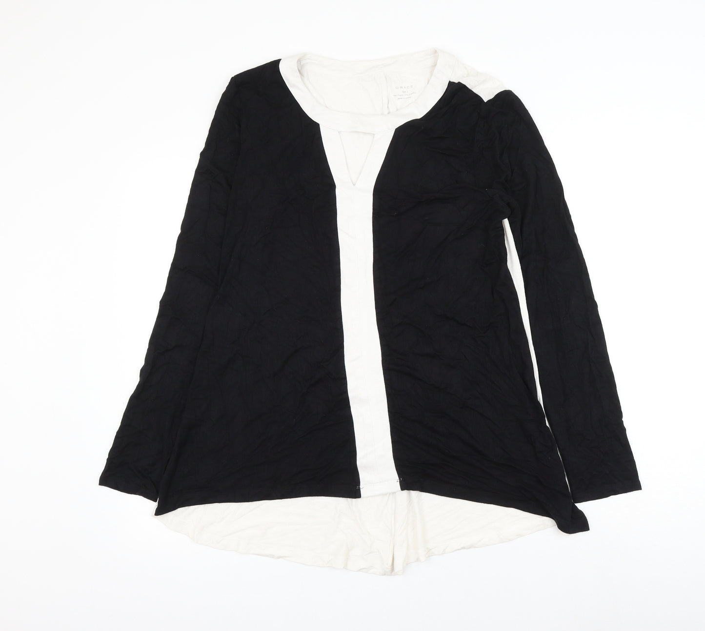 Grace Womens Black Viscose Basic Blouse Size L V-Neck
