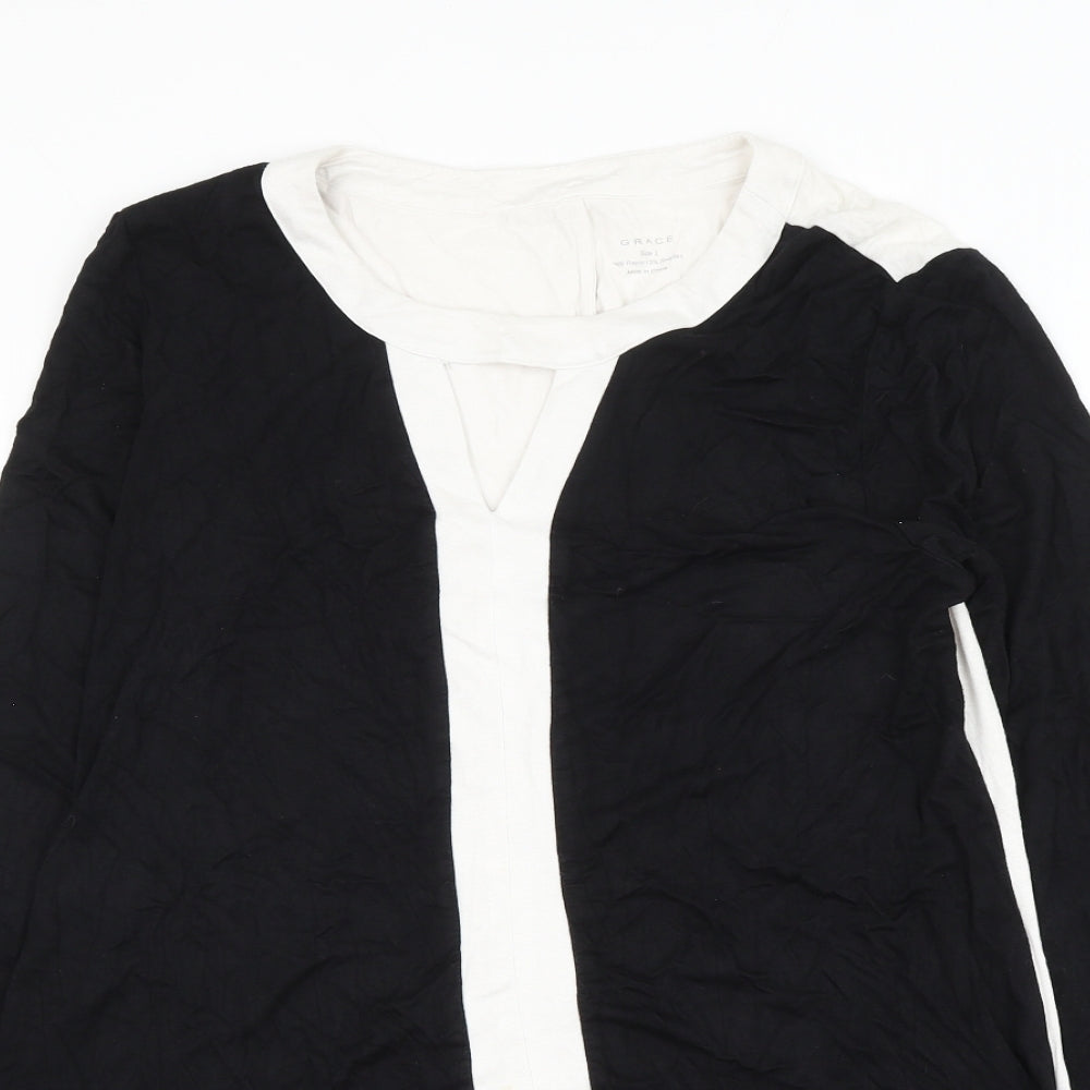 Grace Womens Black Viscose Basic Blouse Size L V-Neck