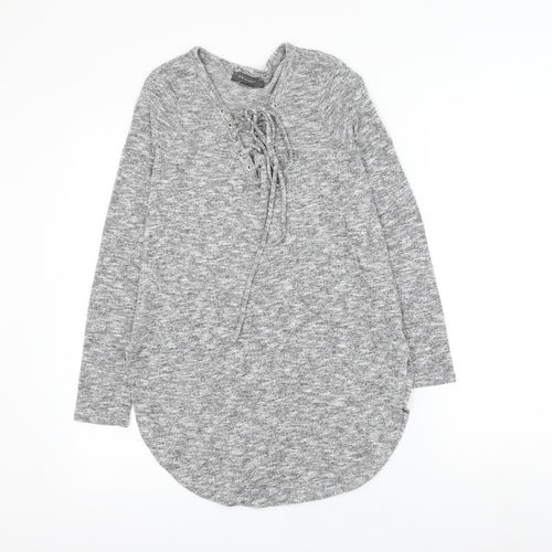 Primark Womens Grey Polyester Basic Blouse Size 10 V-Neck - Lace Up
