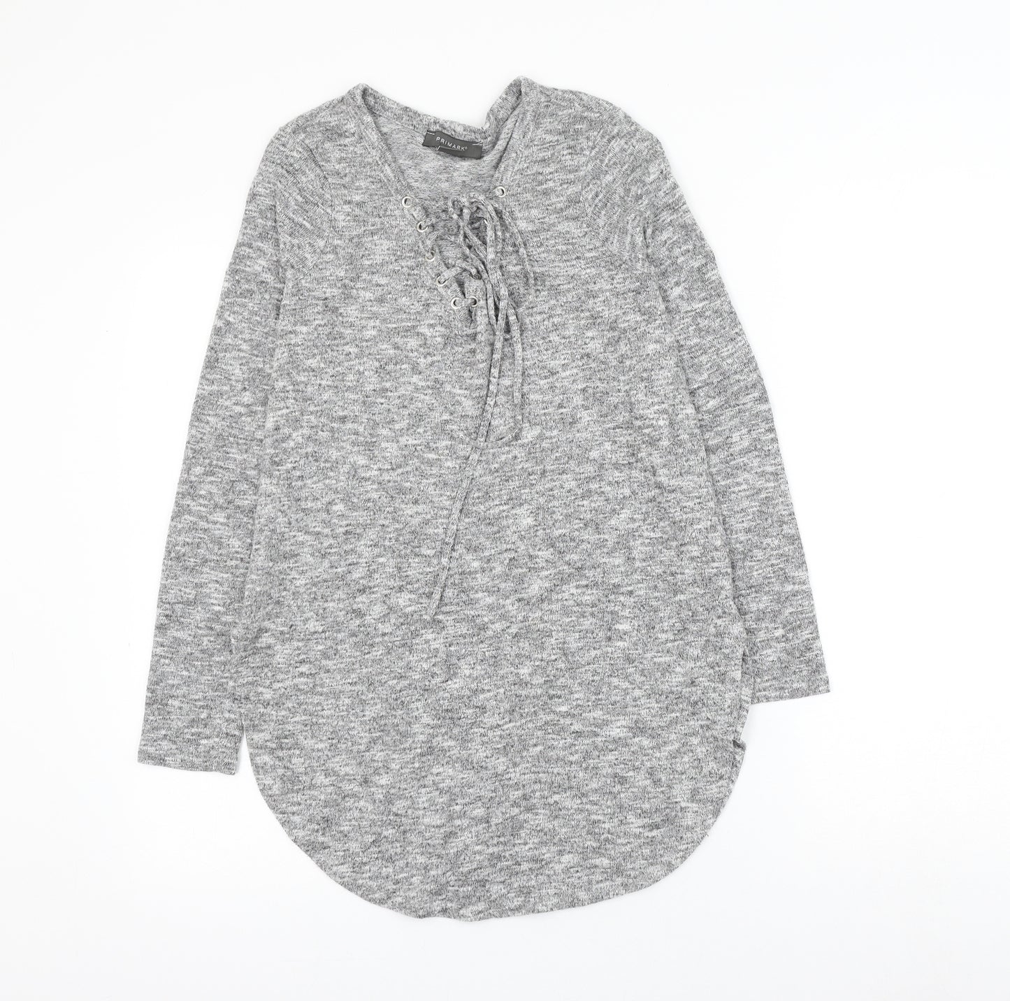 Primark Womens Grey Polyester Basic Blouse Size 10 V-Neck - Lace Up