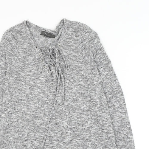 Primark Womens Grey Polyester Basic Blouse Size 10 V-Neck - Lace Up