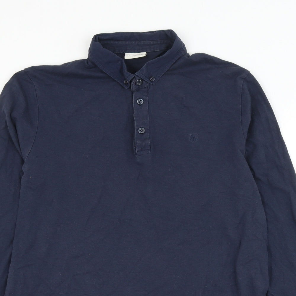 JACK & JONES Mens Blue Cotton Polo Size M Collared Button