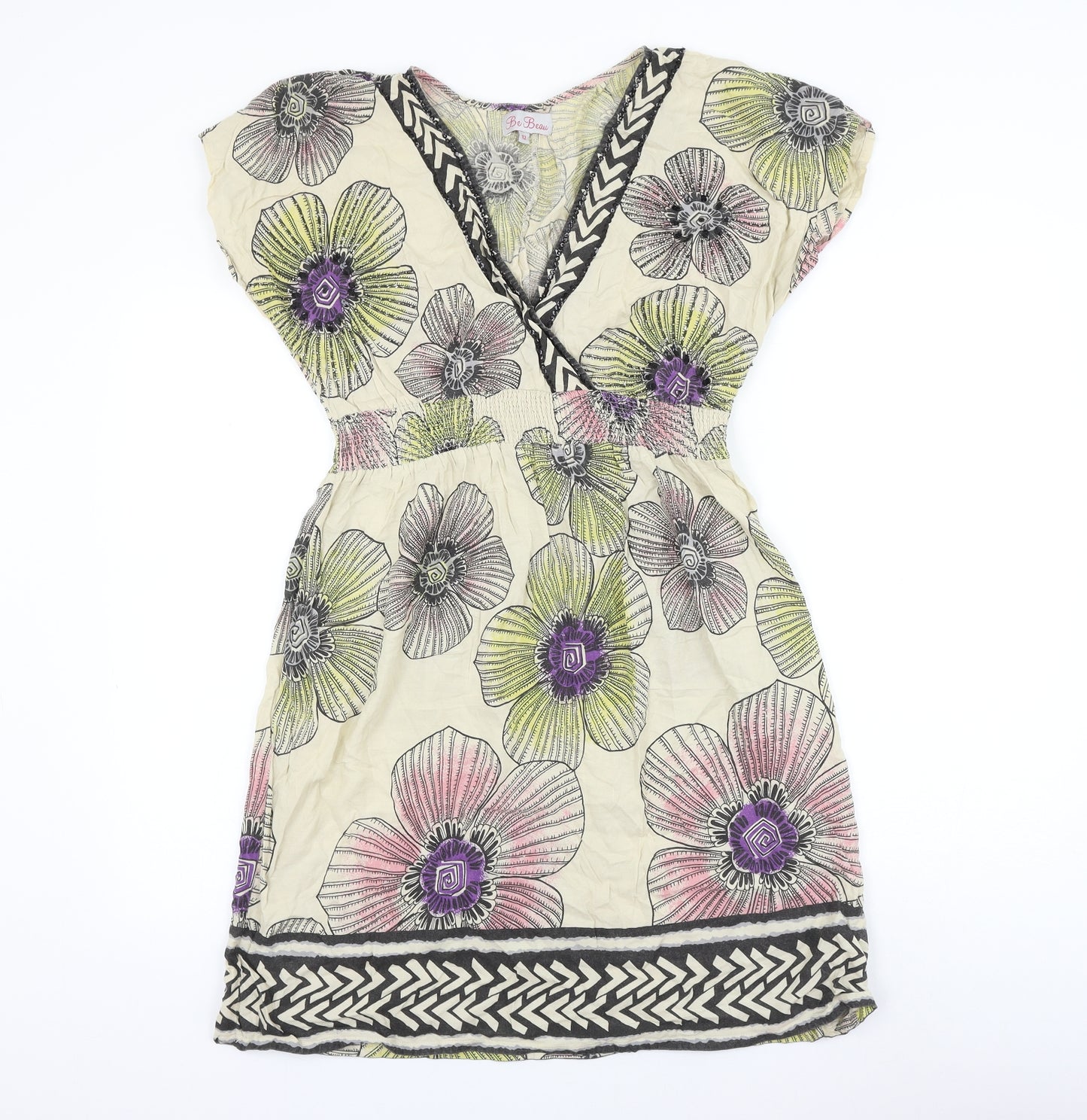 Be Beau Womens Multicoloured Floral Viscose Shift Size 12 V-Neck Pullover