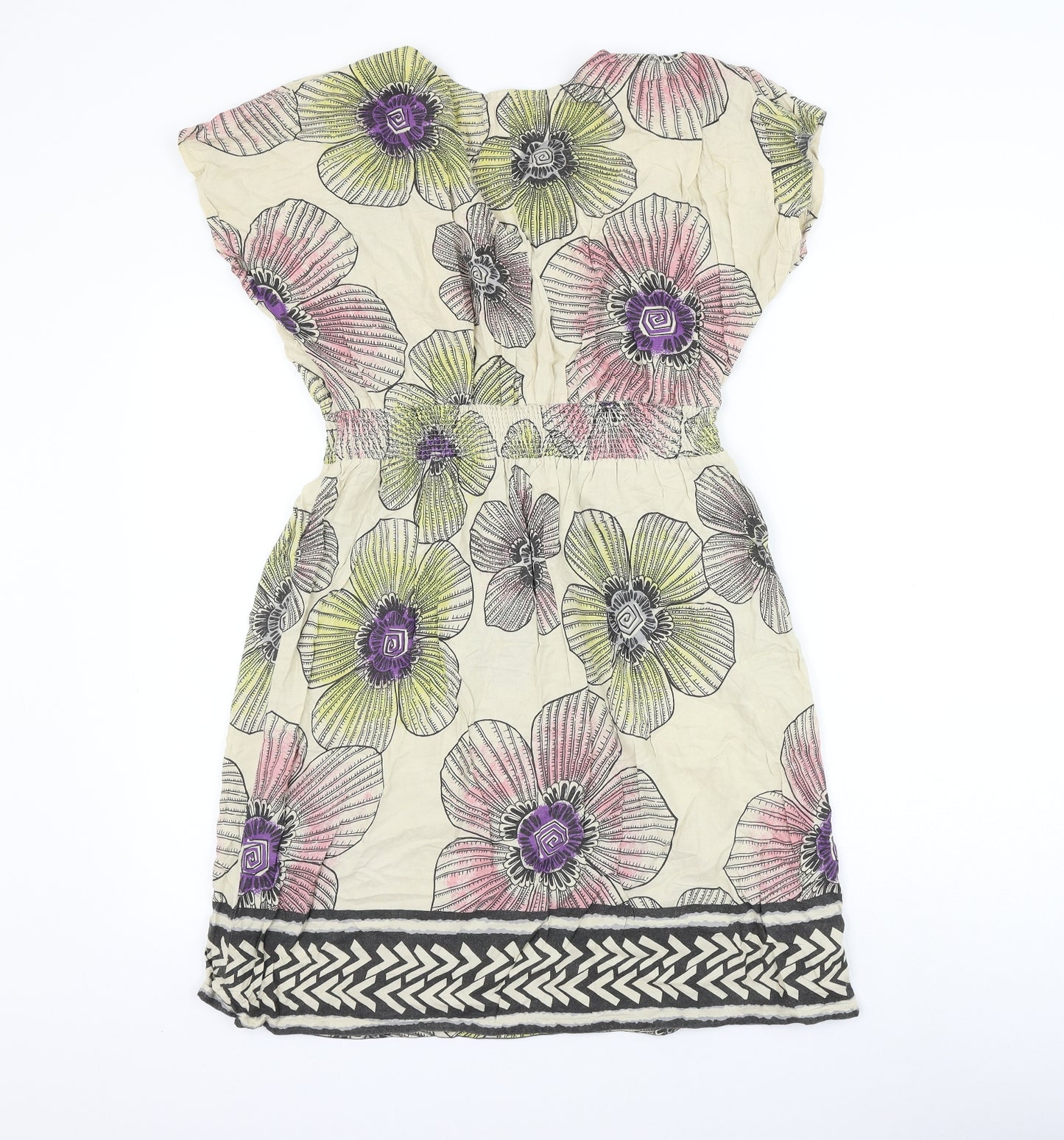 Be Beau Womens Multicoloured Floral Viscose Shift Size 12 V-Neck Pullover