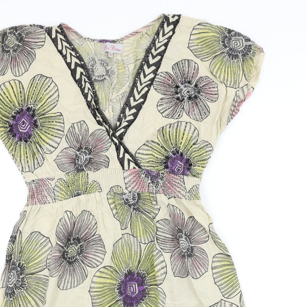 Be Beau Womens Multicoloured Floral Viscose Shift Size 12 V-Neck Pullover