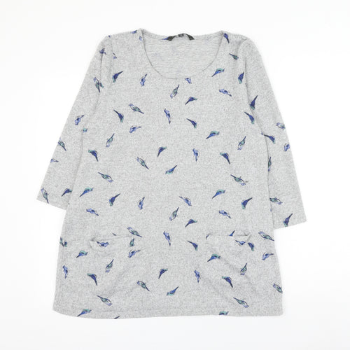 prew Womens Grey Scoop Neck Geometric Polyester Pullover Jumper Size 12 - Feather