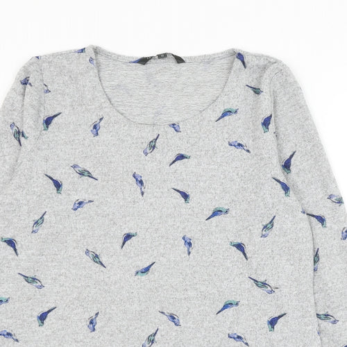 prew Womens Grey Scoop Neck Geometric Polyester Pullover Jumper Size 12 - Feather