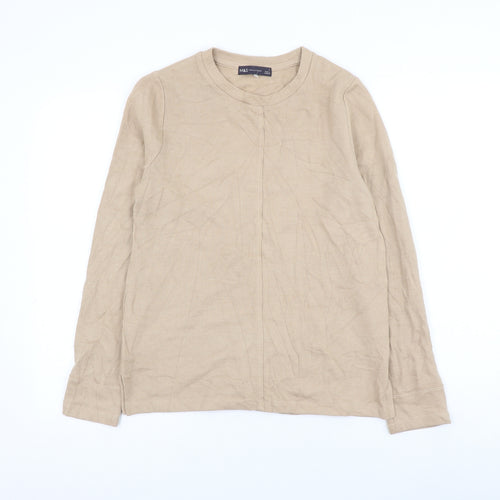 Marks and Spencer Womens Beige Round Neck Cotton Pullover Jumper Size 8