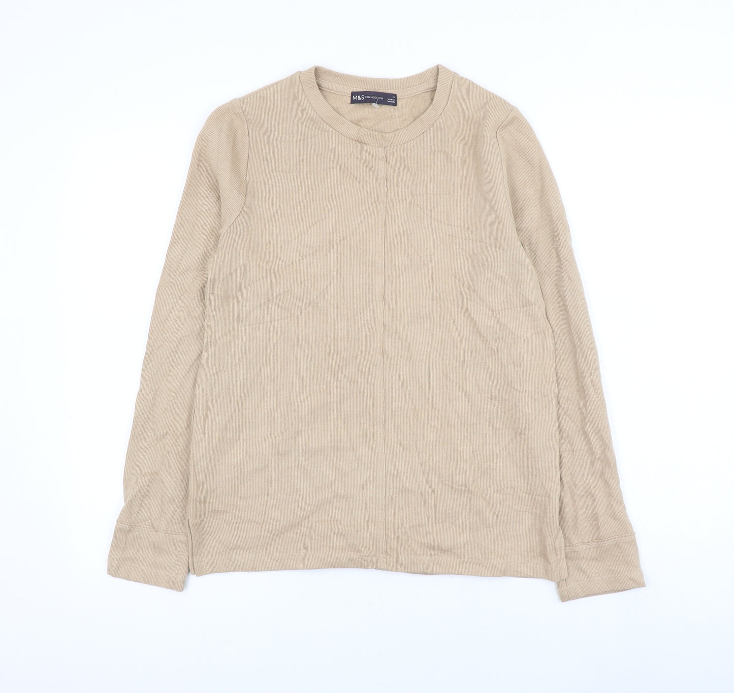 Marks and Spencer Womens Beige Round Neck Cotton Pullover Jumper Size 8