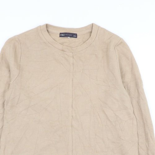 Marks and Spencer Womens Beige Round Neck Cotton Pullover Jumper Size 8