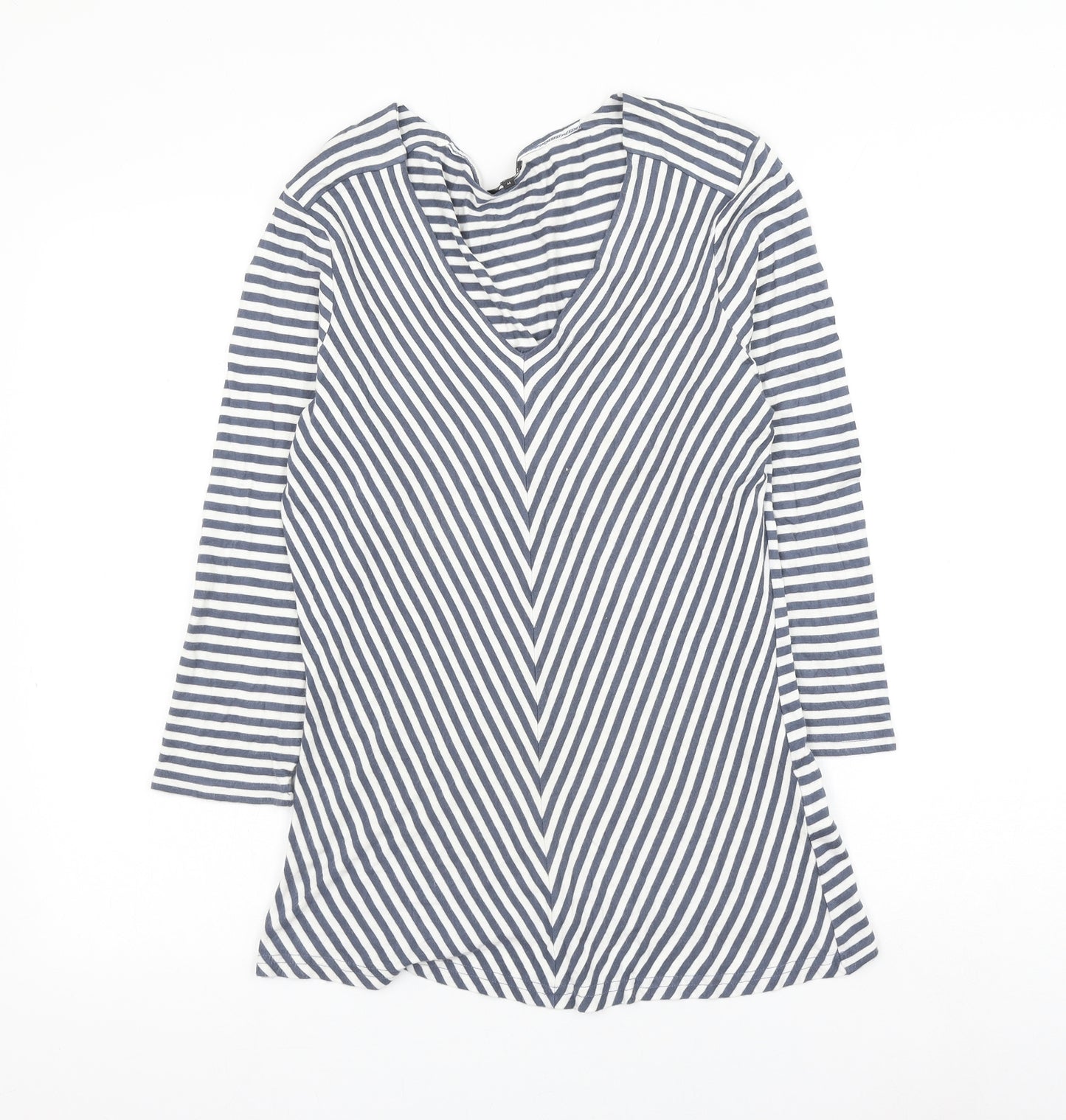 Jaeger Womens Blue Striped Viscose Basic Blouse Size M V-Neck