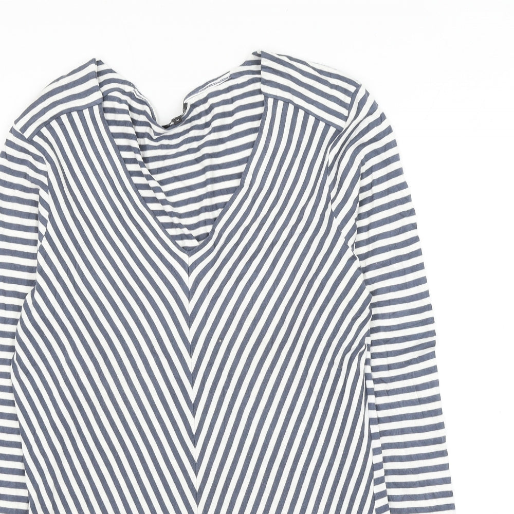 Jaeger Womens Blue Striped Viscose Basic Blouse Size M V-Neck