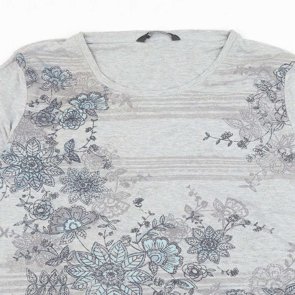 Bonmarché Womens Grey Floral Polyester Basic Blouse Size XL Scoop Neck