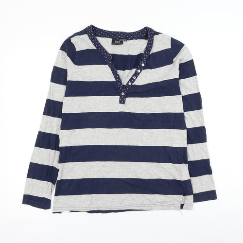 BPC Womens Blue Striped Cotton Basic T-Shirt Size 12 V-Neck