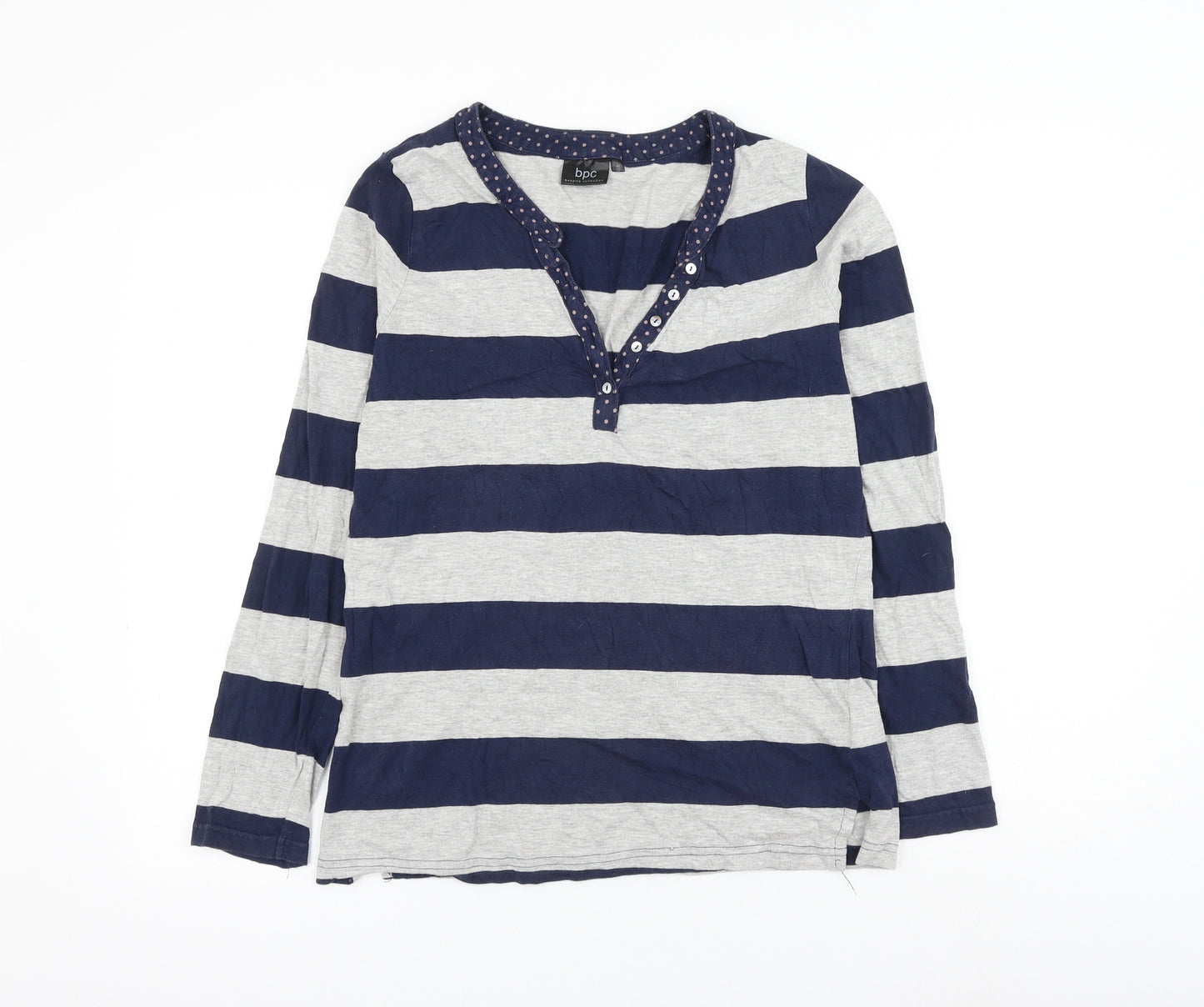 BPC Womens Blue Striped Cotton Basic T-Shirt Size 12 V-Neck