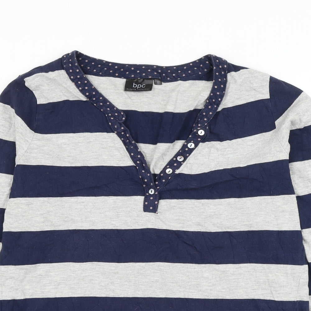 BPC Womens Blue Striped Cotton Basic T-Shirt Size 12 V-Neck