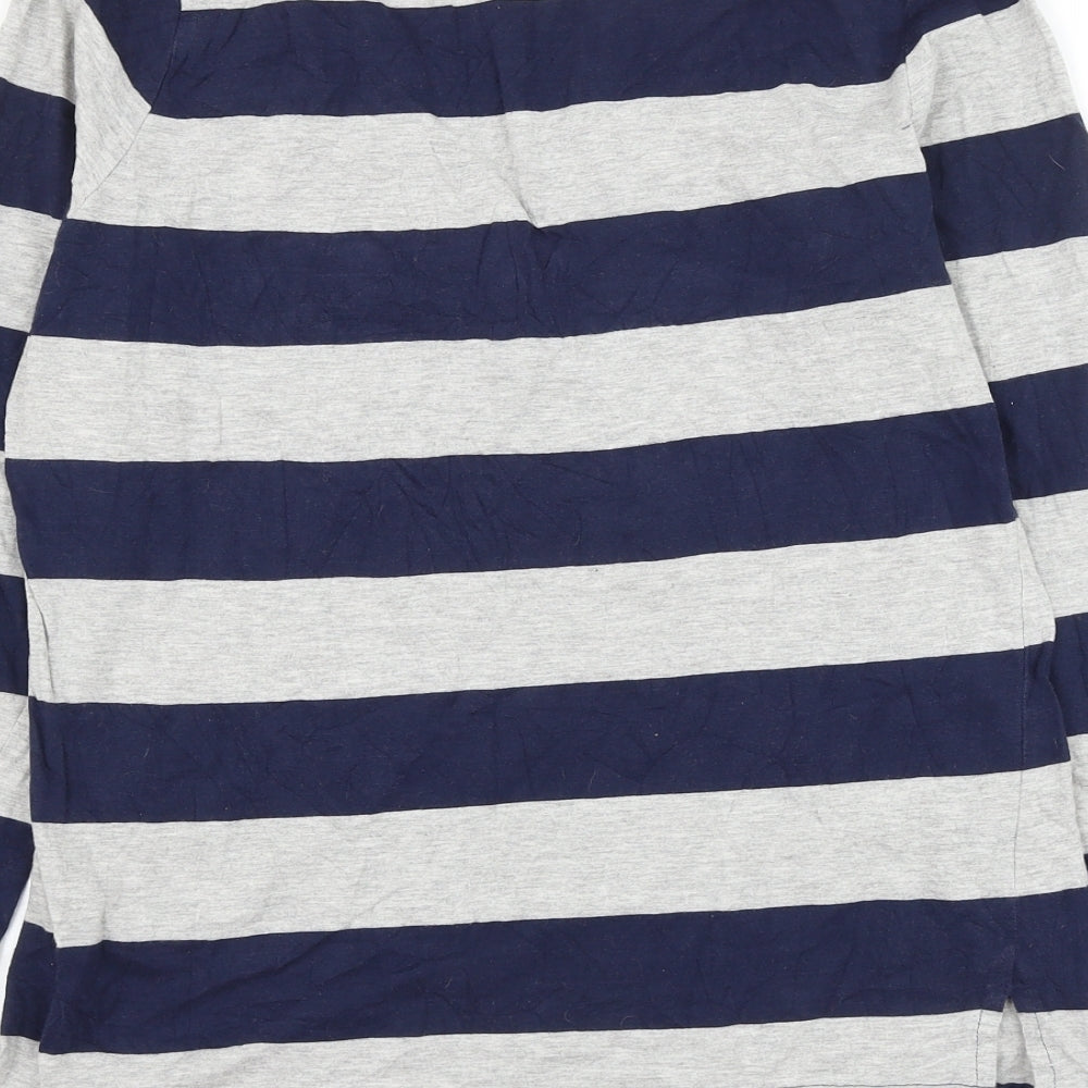 BPC Womens Blue Striped Cotton Basic T-Shirt Size 12 V-Neck