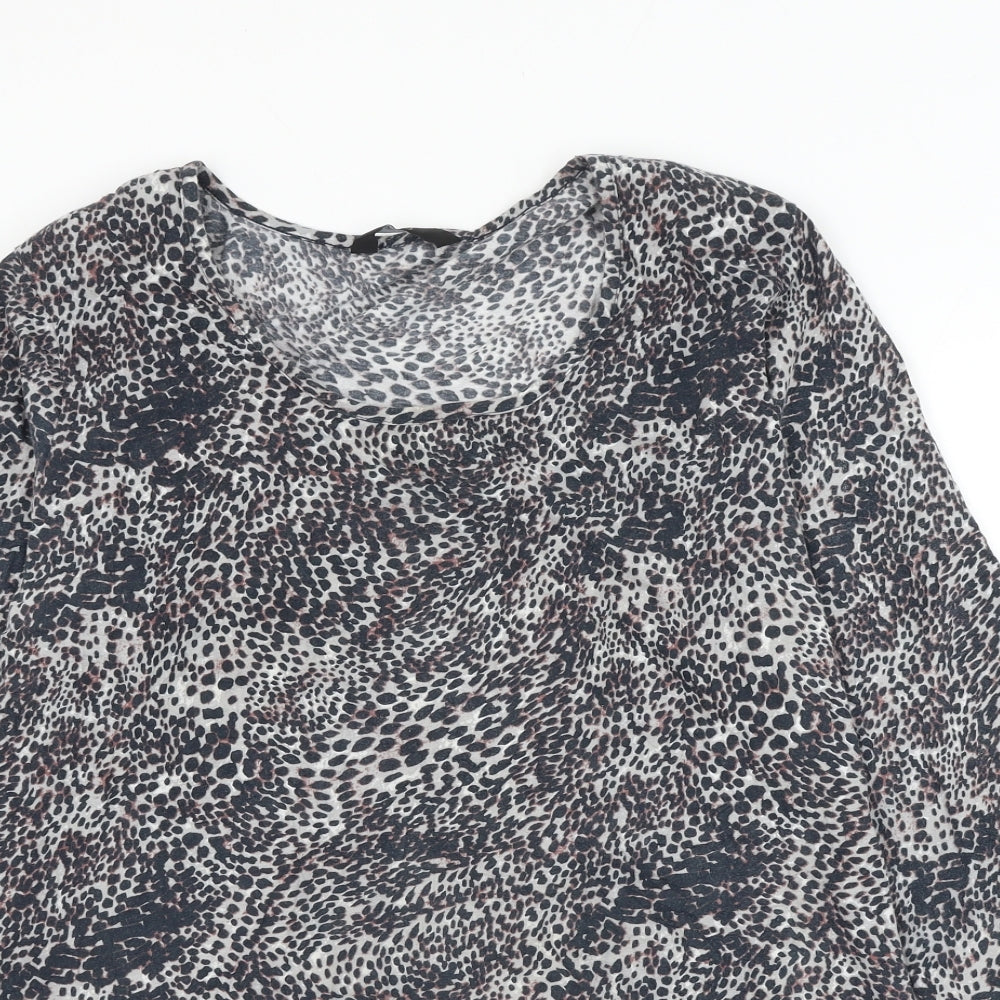 F&F Womens Grey Animal Print Cotton Basic Blouse Size 20 Scoop Neck
