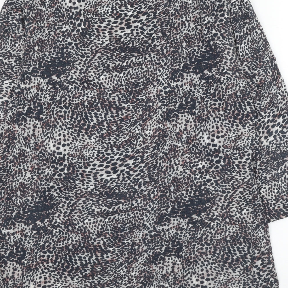 F&F Womens Grey Animal Print Cotton Basic Blouse Size 20 Scoop Neck