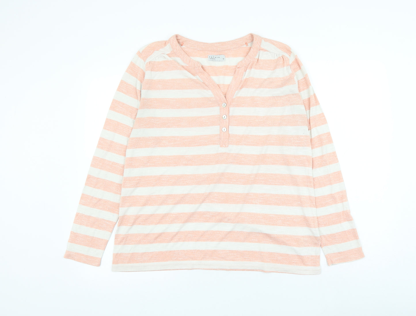 Papaya Womens Pink Striped Viscose Basic T-Shirt Size 18 V-Neck