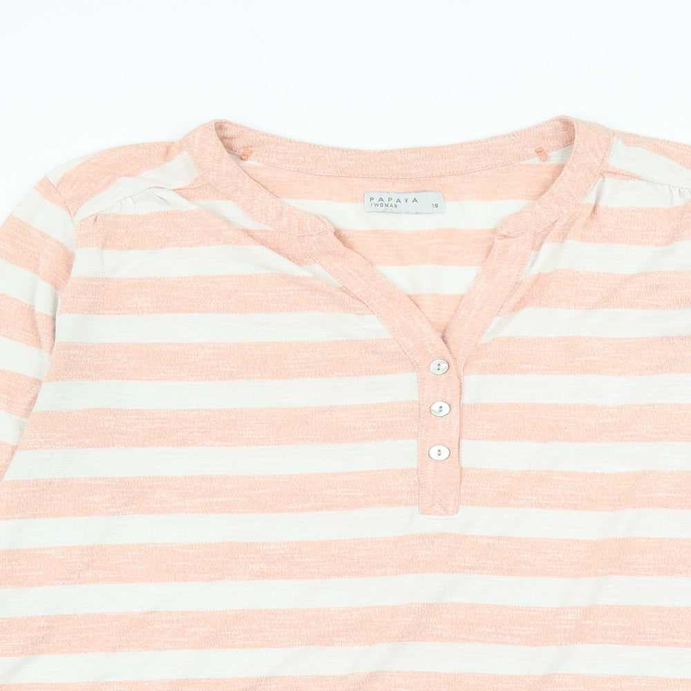 Papaya Womens Pink Striped Viscose Basic T-Shirt Size 18 V-Neck