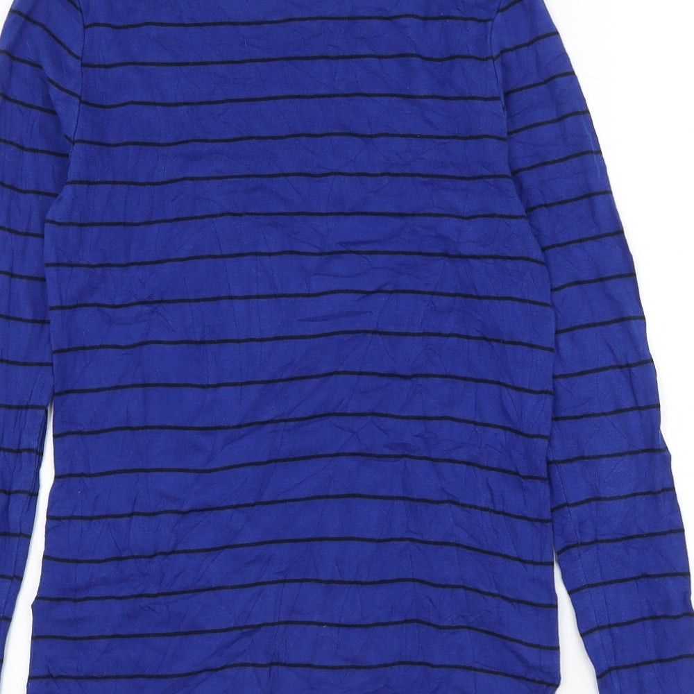 Marks and Spencer Womens Blue Striped Cotton Basic T-Shirt Size 12 Round Neck