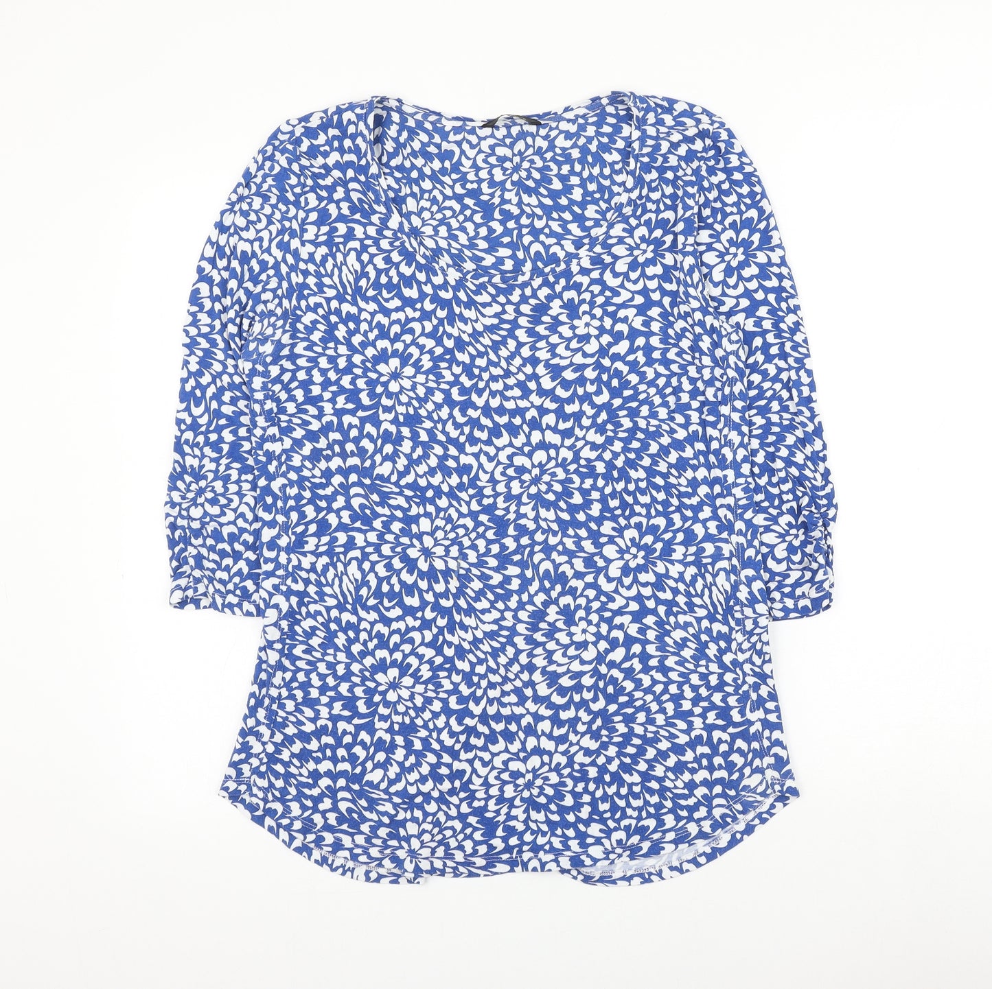 M&Co Womens Blue Geometric Viscose Basic Blouse Size 16 Scoop Neck