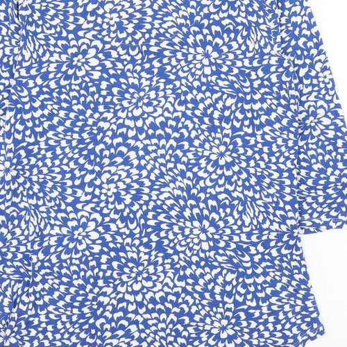 M&Co Womens Blue Geometric Viscose Basic Blouse Size 16 Scoop Neck