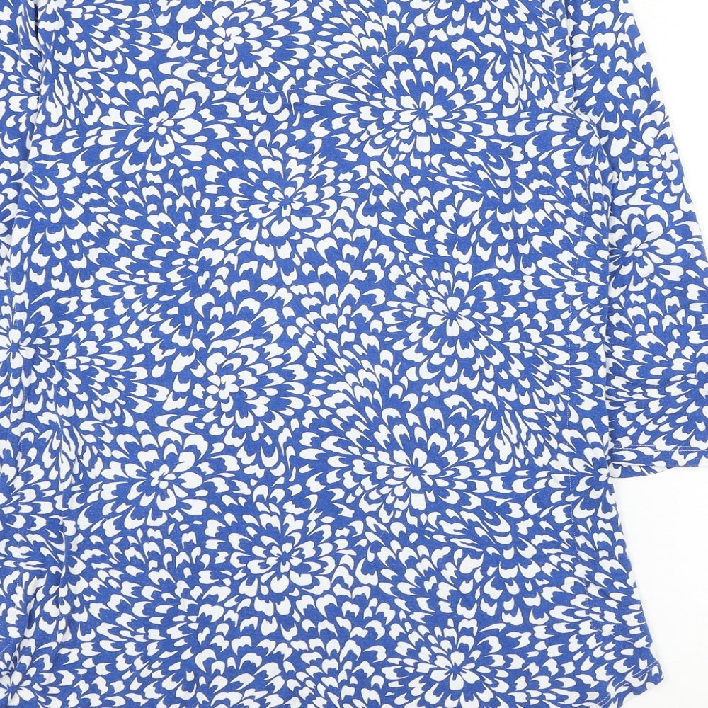 M&Co Womens Blue Geometric Viscose Basic Blouse Size 16 Scoop Neck