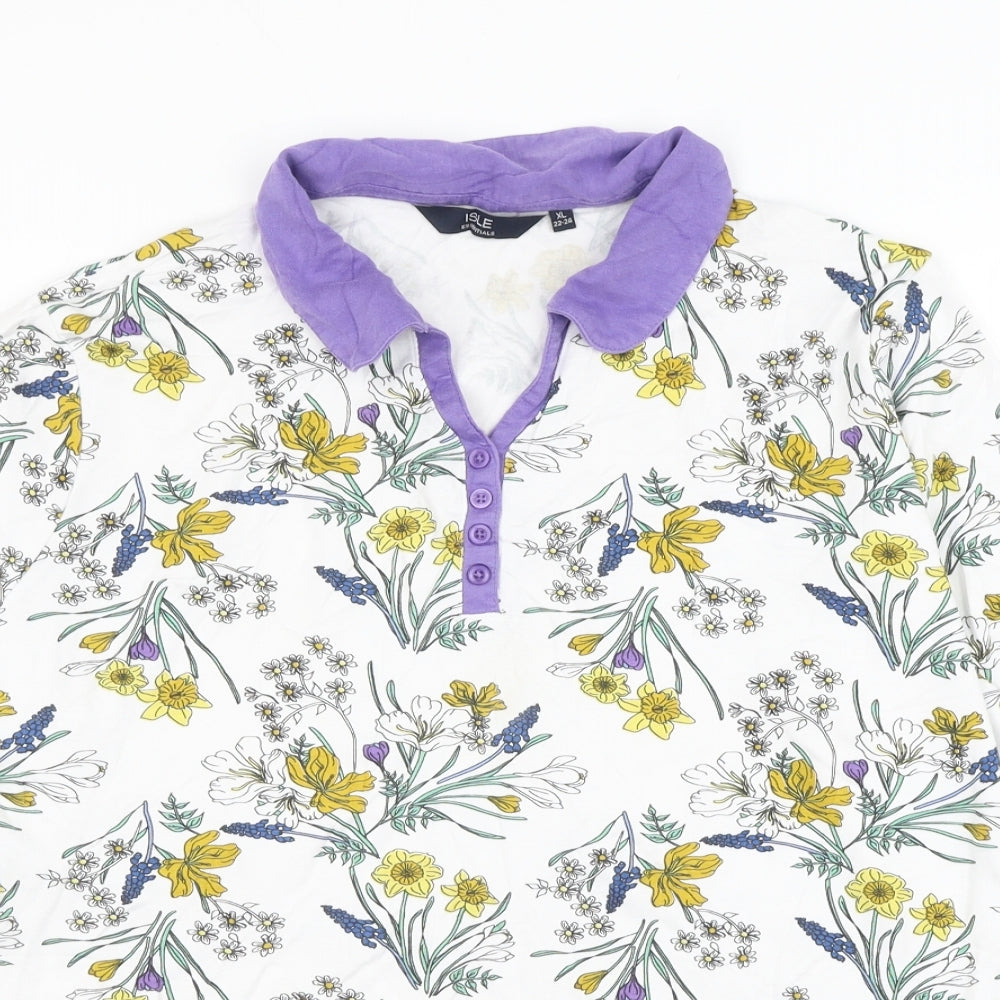 EWM Womens White Floral Cotton Basic Blouse Size 22 Collared - Size 22-24