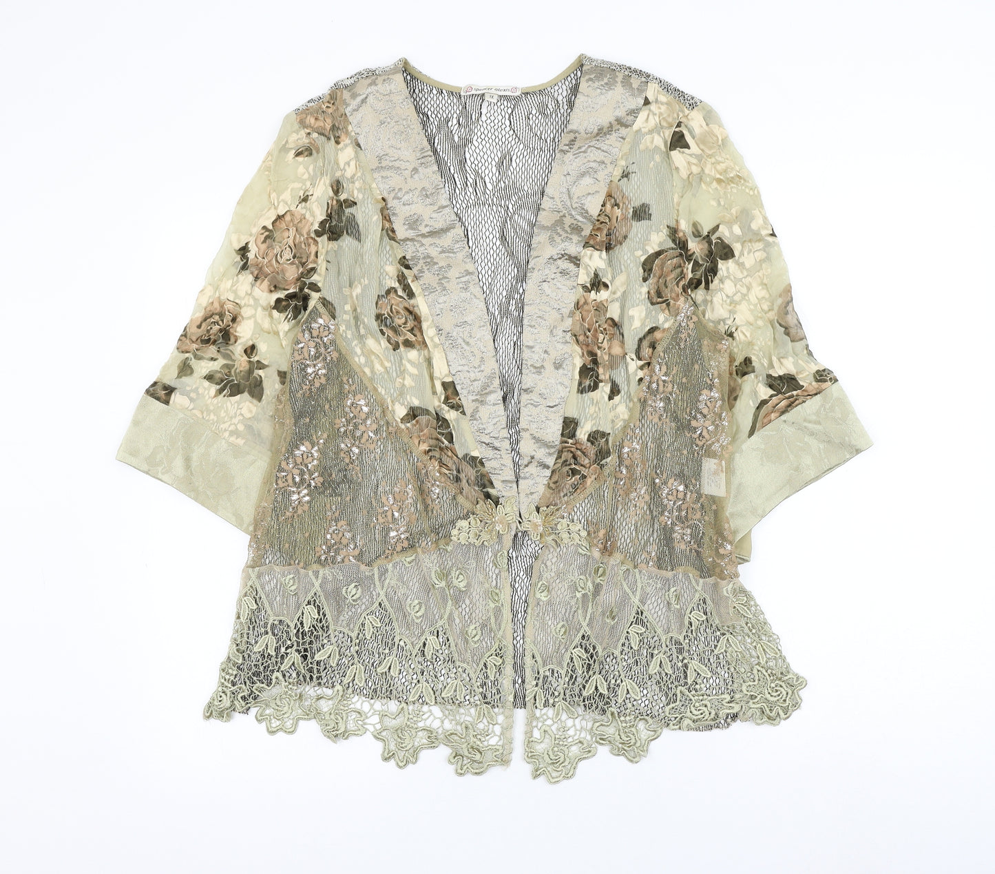Spencer Alexis Womens Brown V-Neck Floral Acetate Cardigan Jumper Size XL