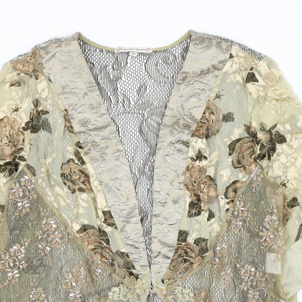 Spencer Alexis Womens Brown V-Neck Floral Acetate Cardigan Jumper Size XL