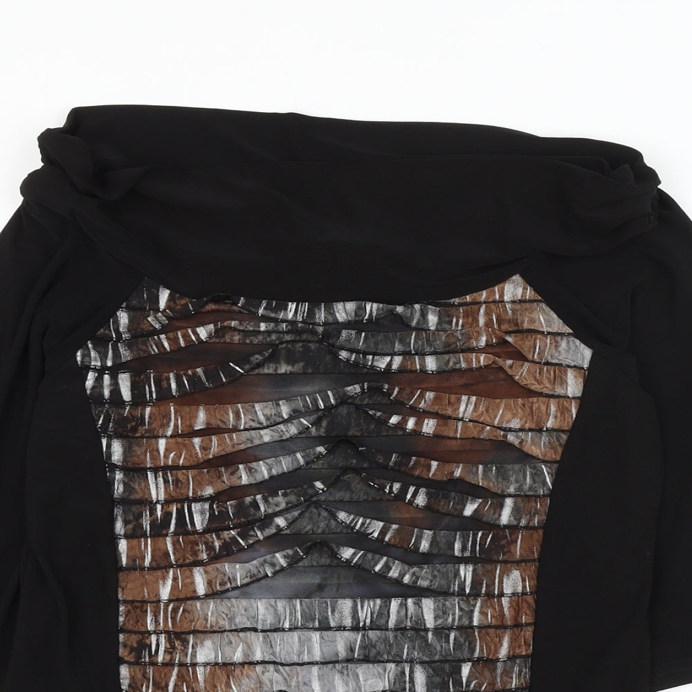 BASSINI Womens Black Geometric Polyester Basic Blouse Size 14 Boat Neck