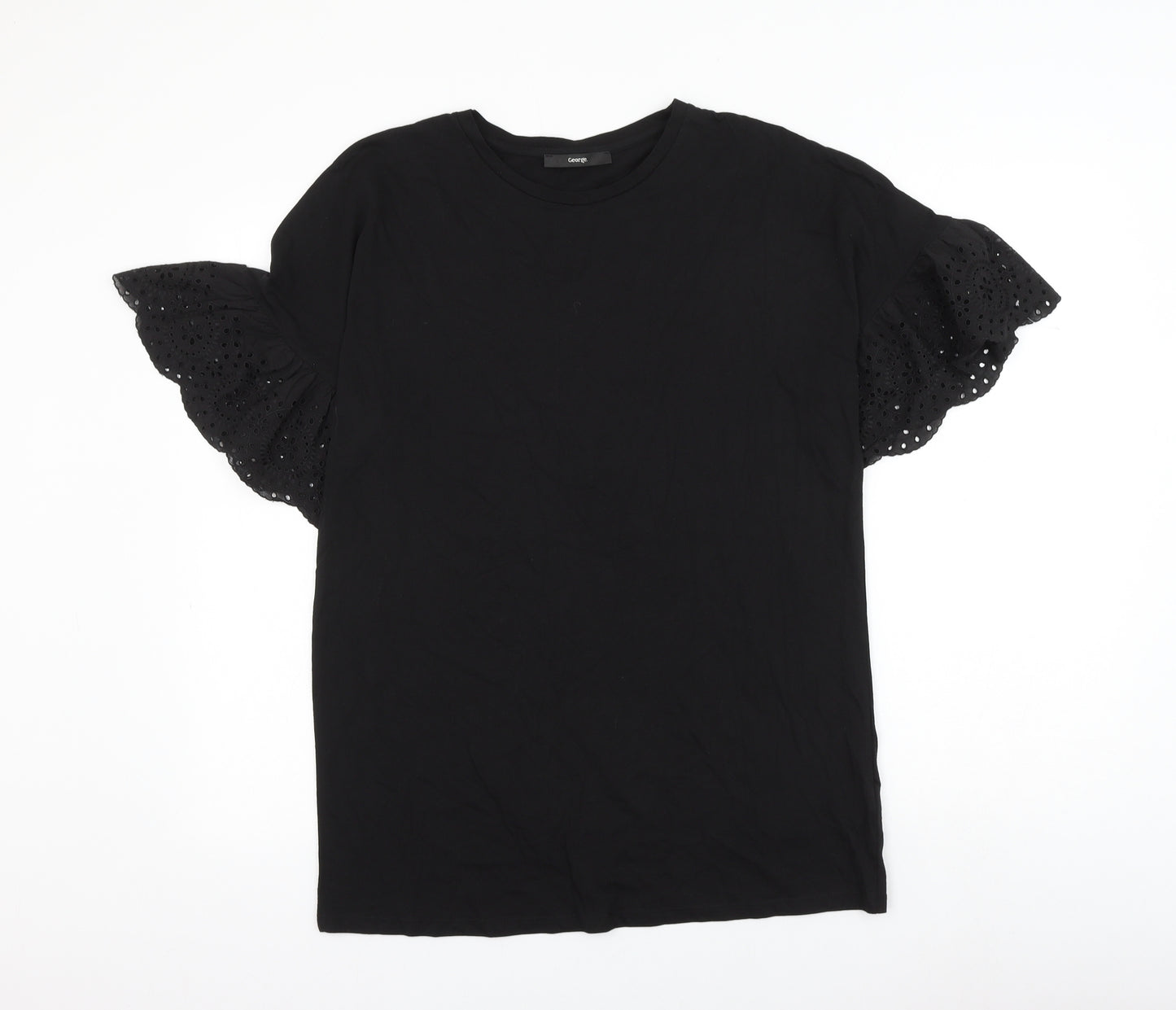George Womens Black Cotton Basic T-Shirt Size 10 Round Neck