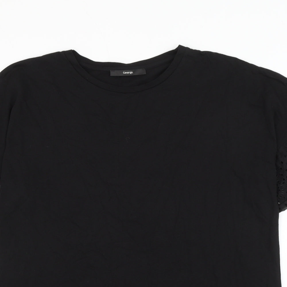 George Womens Black Cotton Basic T-Shirt Size 10 Round Neck