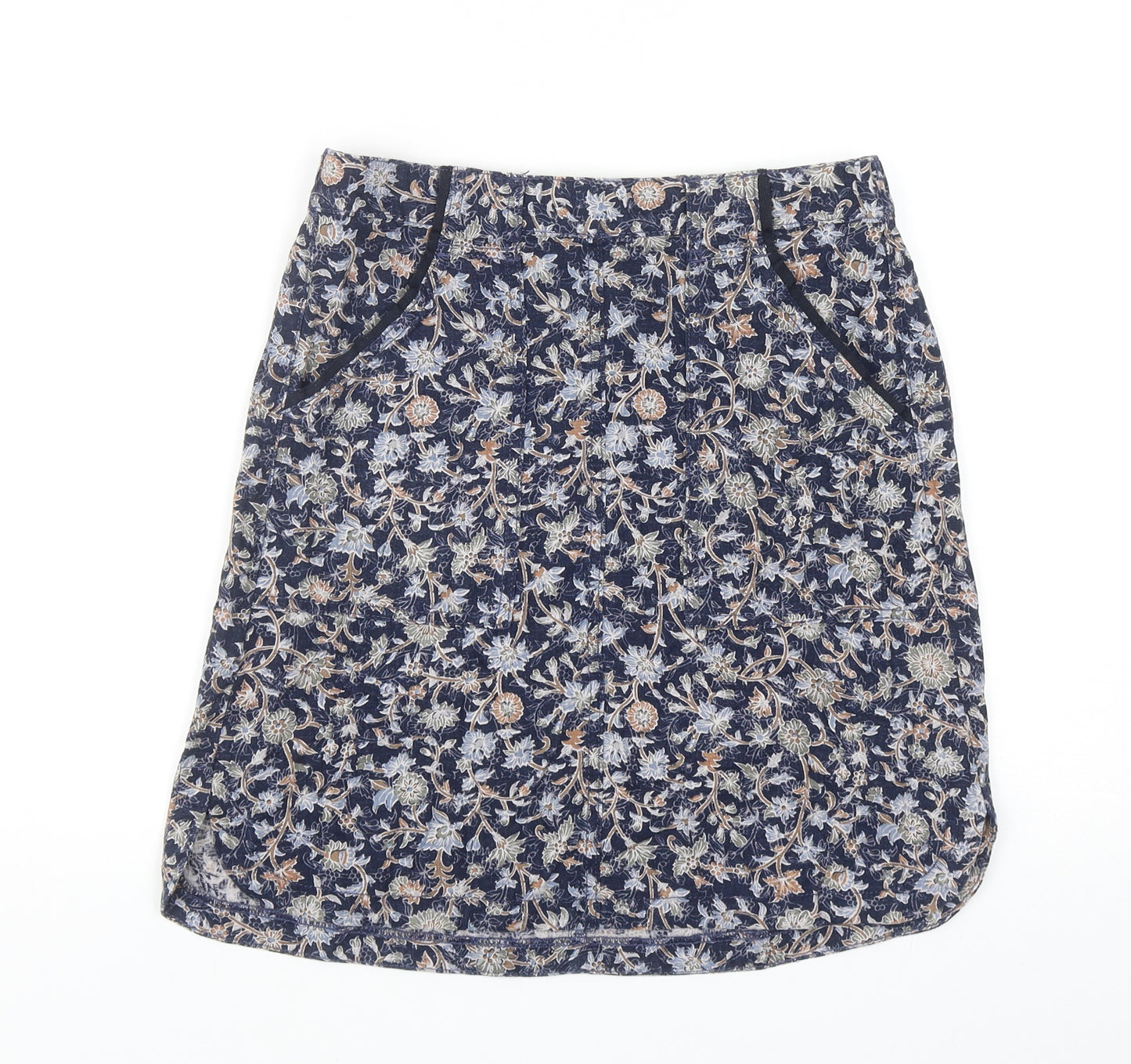 NEXT Womens Blue Floral Linen A-Line Skirt Size 8