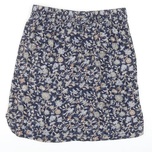 NEXT Womens Blue Floral Linen A-Line Skirt Size 8