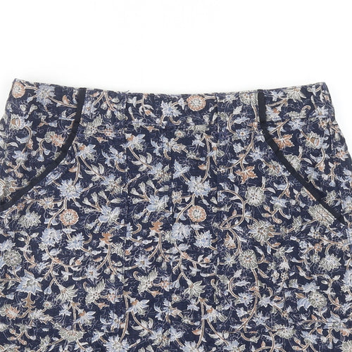 NEXT Womens Blue Floral Linen A-Line Skirt Size 8