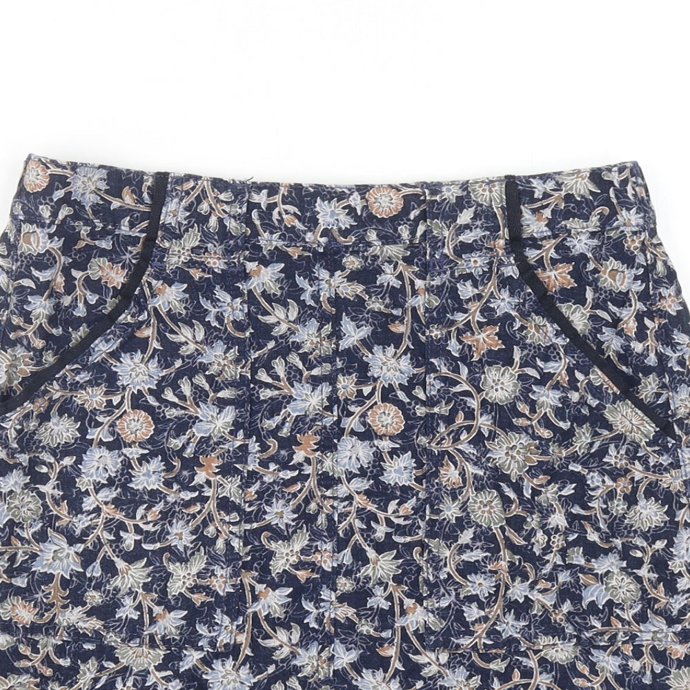 NEXT Womens Blue Floral Linen A-Line Skirt Size 8