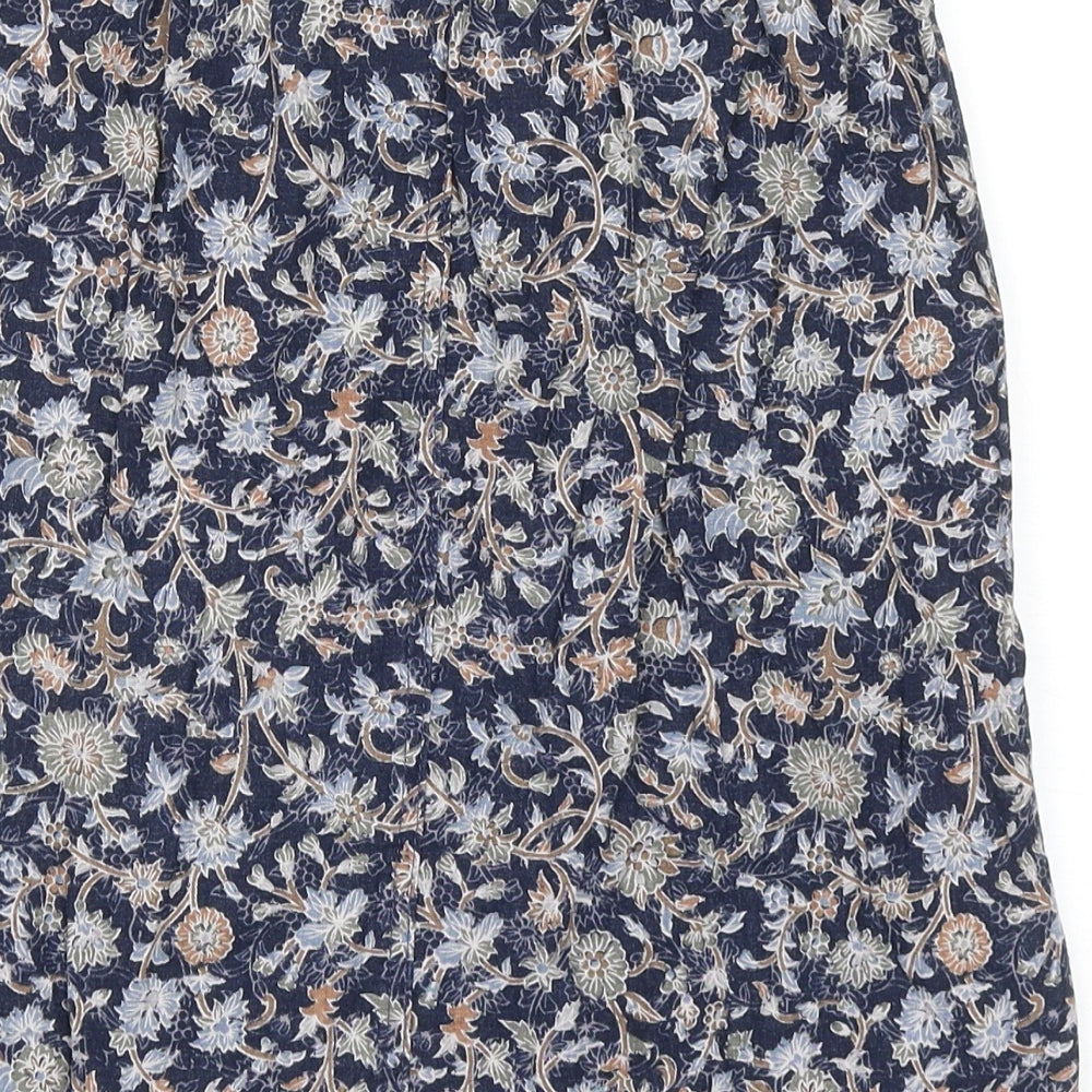 NEXT Womens Blue Floral Linen A-Line Skirt Size 8