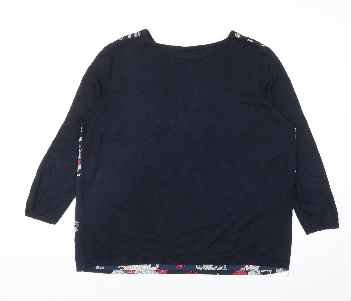 Warehouse Womens Blue Boat Neck Floral Acrylic Pullover Jumper Size L