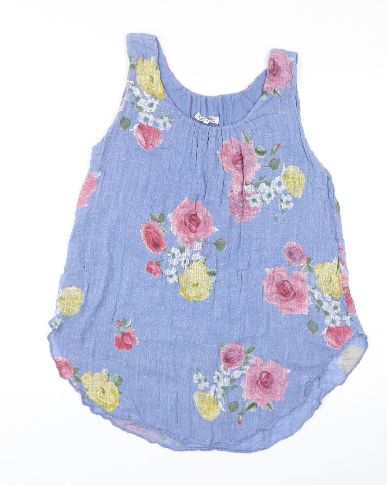 Made in Italy Womens Blue Floral Cotton Basic Tank Size 8 Scoop Neck