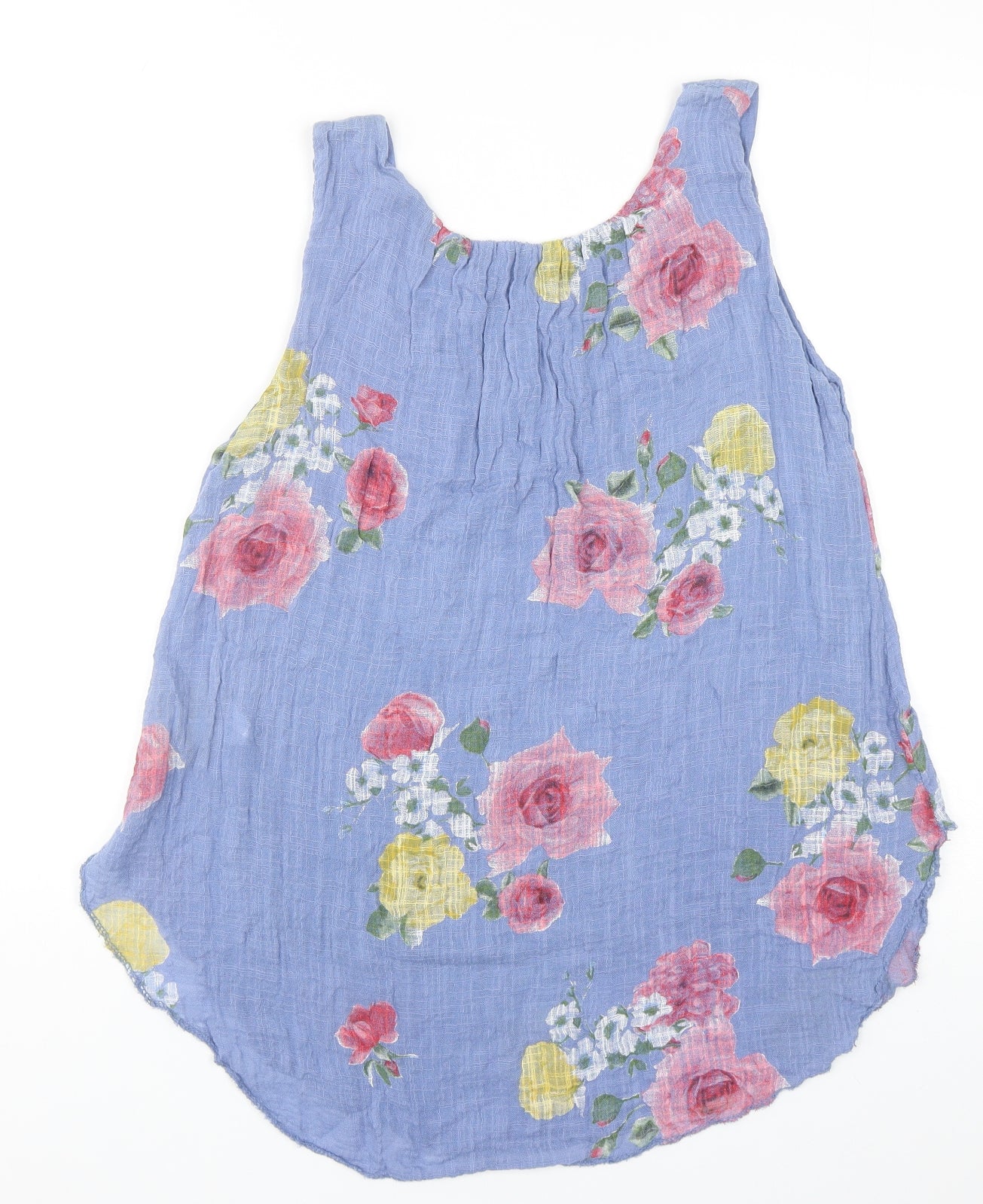 Made in Italy Womens Blue Floral Cotton Basic Tank Size 8 Scoop Neck
